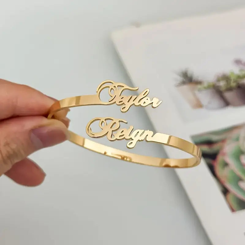 Personalized Couple’s Bracelet – Adjustable Open Design