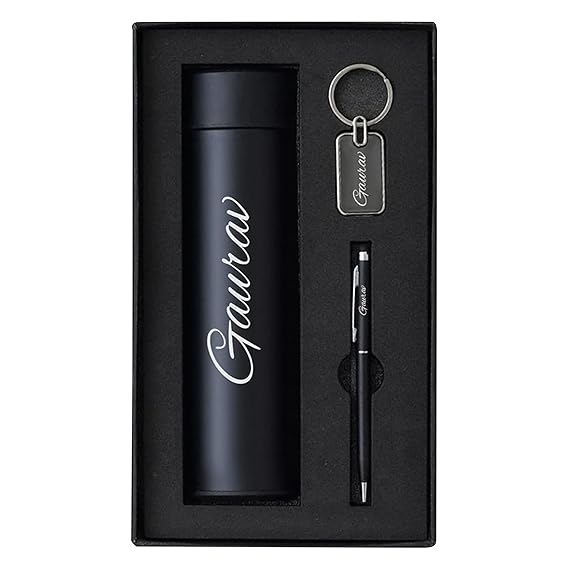 Personalized 3-in-1 Gift Set | Water Bottle with Metal Key Chain & Pen
