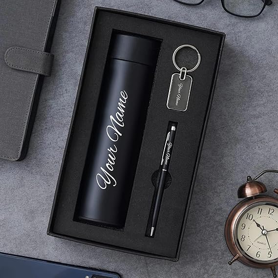 Personalized 3-in-1 Gift Set | Water Bottle with Metal Key Chain & Pen