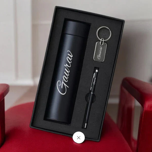 Personalized 3-in-1 Gift Set | Water Bottle with Metal Key Chain & Pen