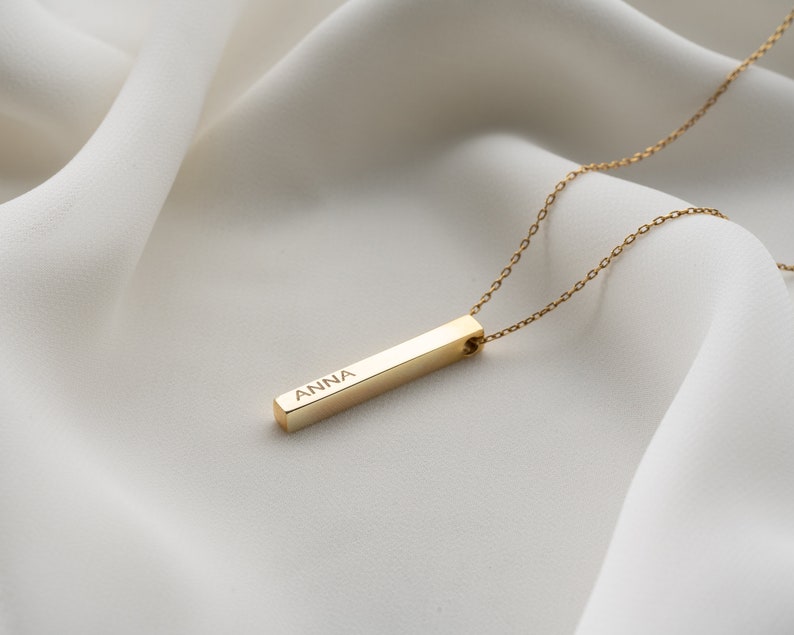 Personalized 3D Vertical Bar Necklace β Custom Engraved One-Sided Pendant Gift