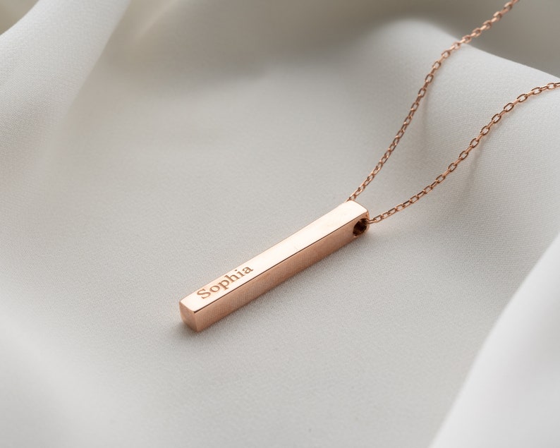 Personalized 3D Vertical Bar Necklace β Custom Engraved One-Sided Pendant Gift