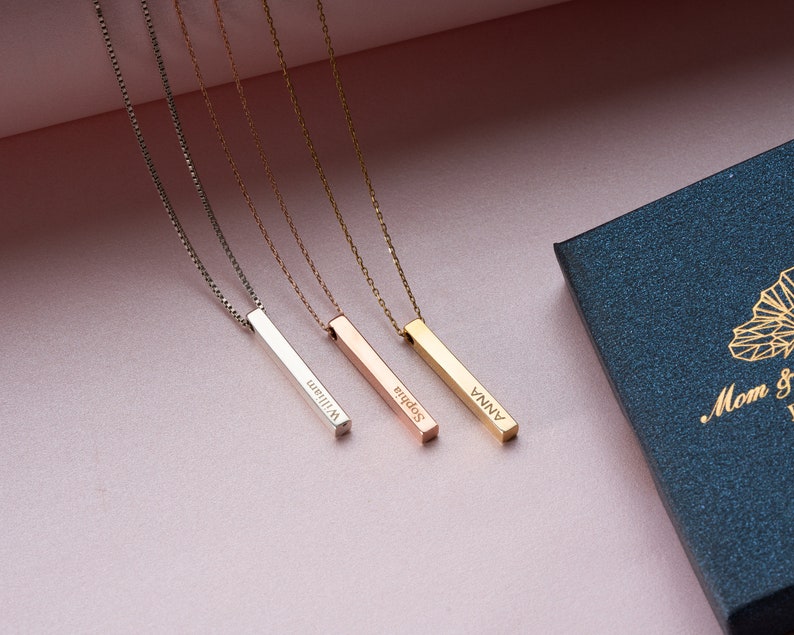 Personalized 3D Vertical Bar Necklace β Custom Engraved One-Sided Pendant Gift