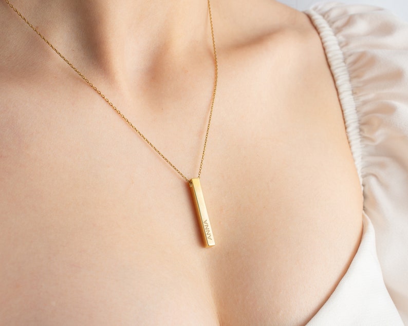 Personalized 3D Vertical Bar Necklace β Custom Engraved One-Sided Pendant Gift