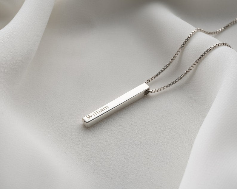 Personalized 3D Vertical Bar Necklace β Custom Engraved One-Sided Pendant Gift