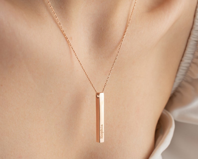 Personalized 3D Vertical Bar Necklace β Custom Engraved One-Sided Pendant Gift