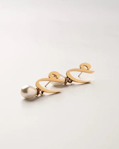Arabic Initial Pearl Earrings