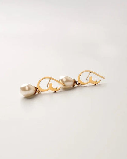 Arabic Initial Pearl Earrings