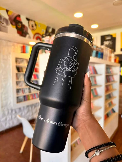 Engraved Name Thermal Travel Mug with Handle 1200ml
