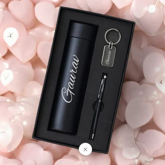 Personalized 3-in-1 Gift Set | Water Bottle with Metal Key Chain &amp; Pen