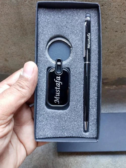 China Imported Black Name Stylus Pen +Keychain - Ring Reza