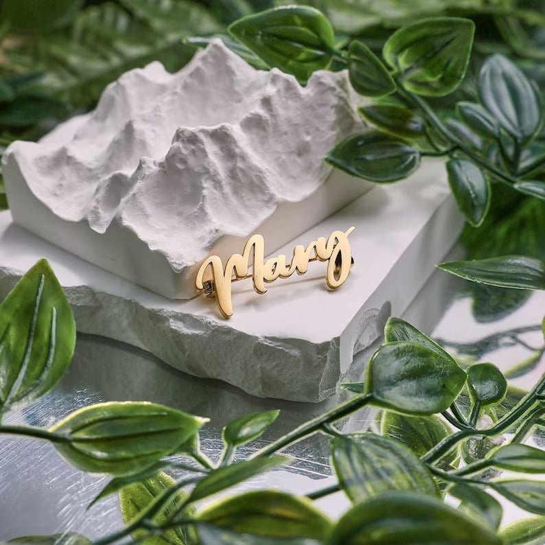 Customize Name Brooch – Personalized Silver/Golden Breastpin with Initials or Numbers - Ring Reza