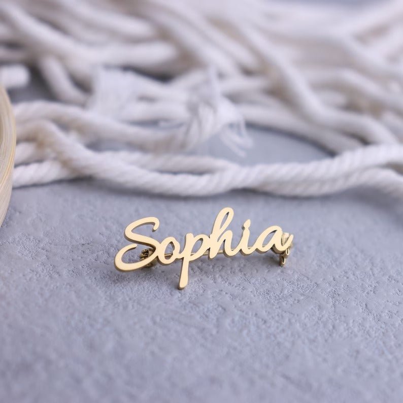 Customize Name Brooch – Personalized Silver/Golden Breastpin with Initials or Numbers - Ring Reza