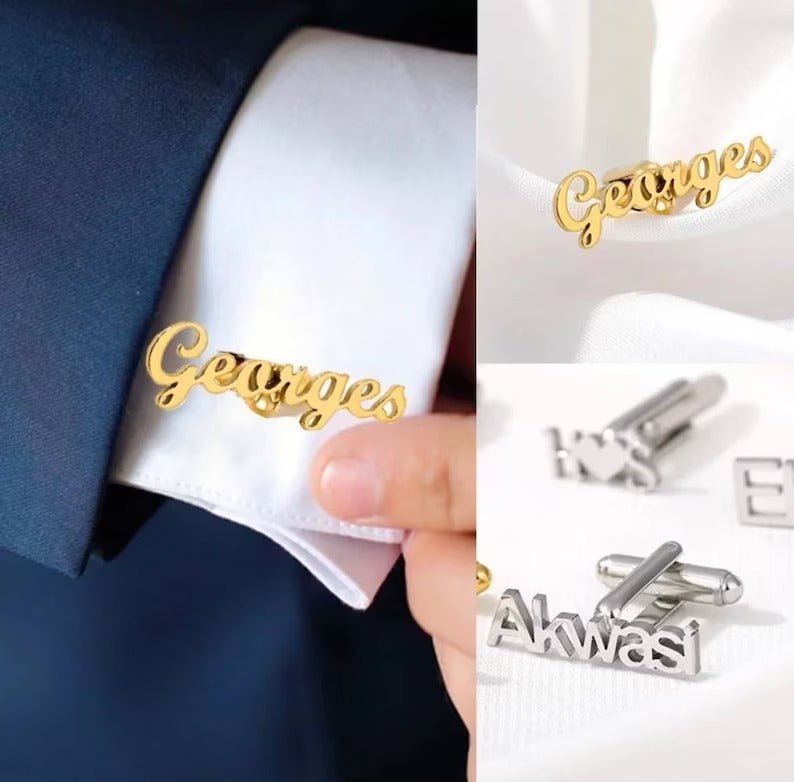 Customize Name Cufflinks – Personalized Letter Cufflinks for Groom, Wedding & Formal Wear - Ring Reza