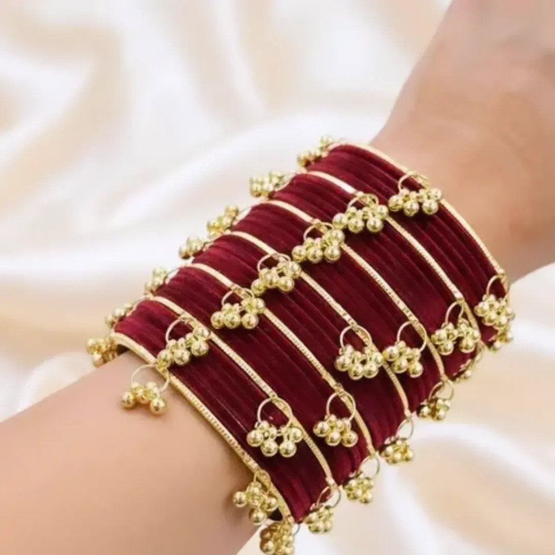 Luxury Velvet Bangles Set with Golden l Kashmiri Kara