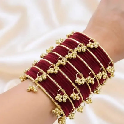 Luxury Velvet Bangles Set with Golden l Kashmiri Kara