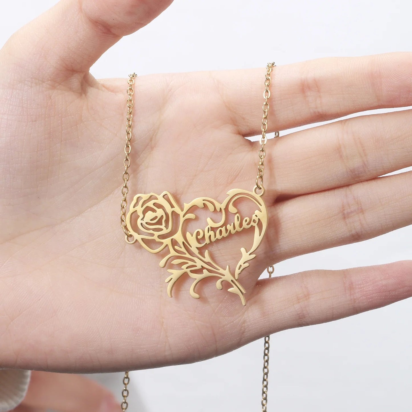 Handmade Rose Heart Necklace - Ring Reza