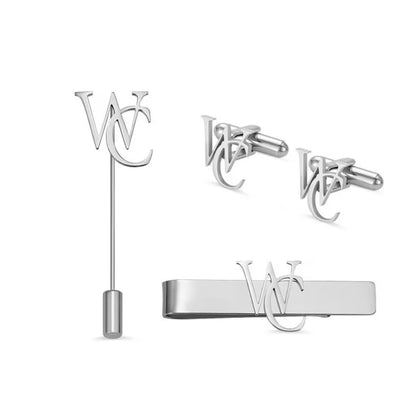 Personalized Stainless Steel Cufflink, Tie Bar & Lapel Pin Set