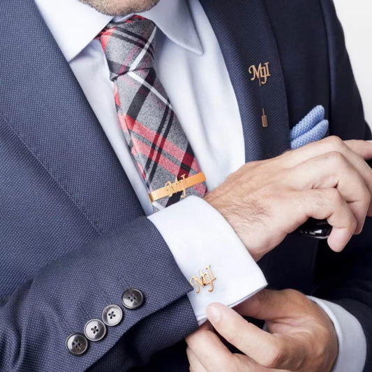 Personalized Stainless Steel Cufflink, Tie Bar & Lapel Pin Set