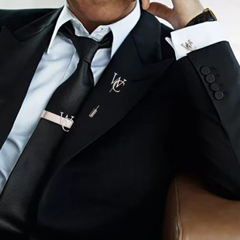 Personalized Stainless Steel Cufflink, Tie Bar & Lapel Pin Set