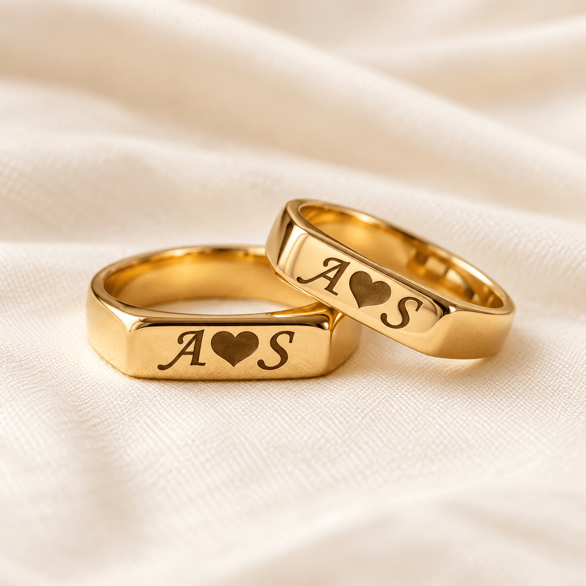 The Initial Edit personalized golden couple rings