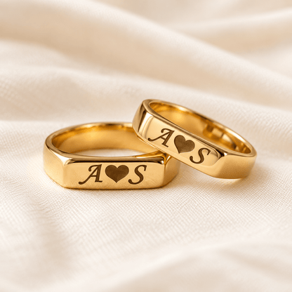 The Initial Edit personalized golden couple rings