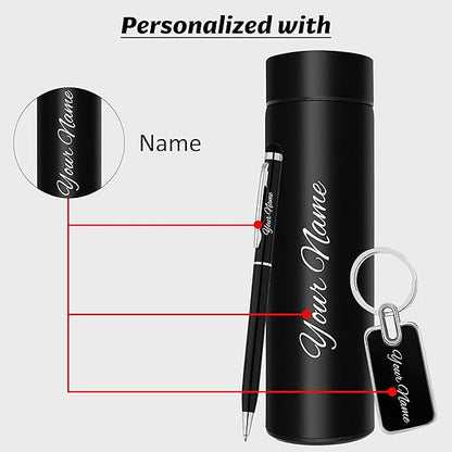 Personalized 3 - in - 1 Gift Set | Water Bottle with Metal Key Chain &amp; Pen - Ring Reza