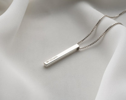 Personalized 3D Vertical Bar Necklace – Custom Engraved One - Sided Pendant Gift - Ring Reza