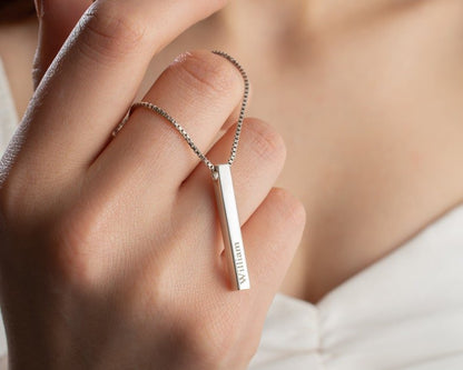 Personalized 3D Vertical Bar Necklace – Custom Engraved One - Sided Pendant Gift - Ring Reza