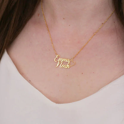 Personalized Double Name Heart Necklace – Custom Name Jewelry for Couples & Loved Ones - Ring Reza