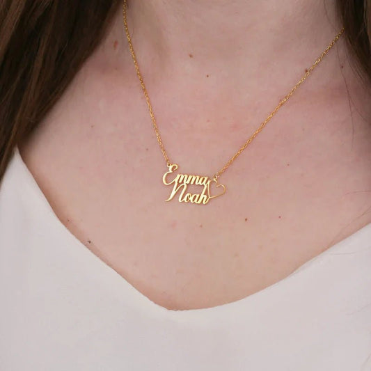 Personalized Double Name Heart Necklace – Custom Name Jewelry for Couples & Loved Ones - Ring Reza