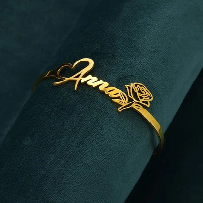 Personalized Rose Heart Name Bracelet – Adjustable Open Design - Ring Reza