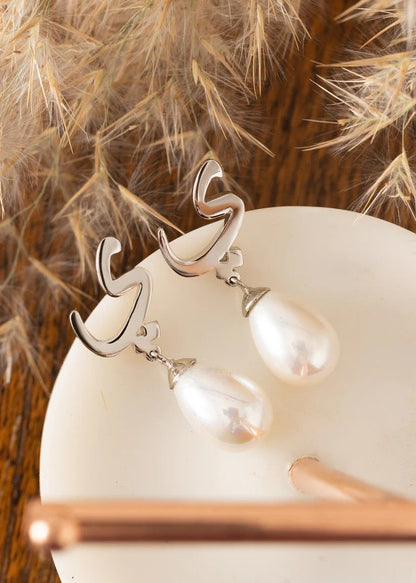 Arabic Initial Pearl Earrings