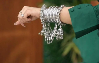 Royal Pearl Bangle Set with Jhumka Hangings - Ring Reza