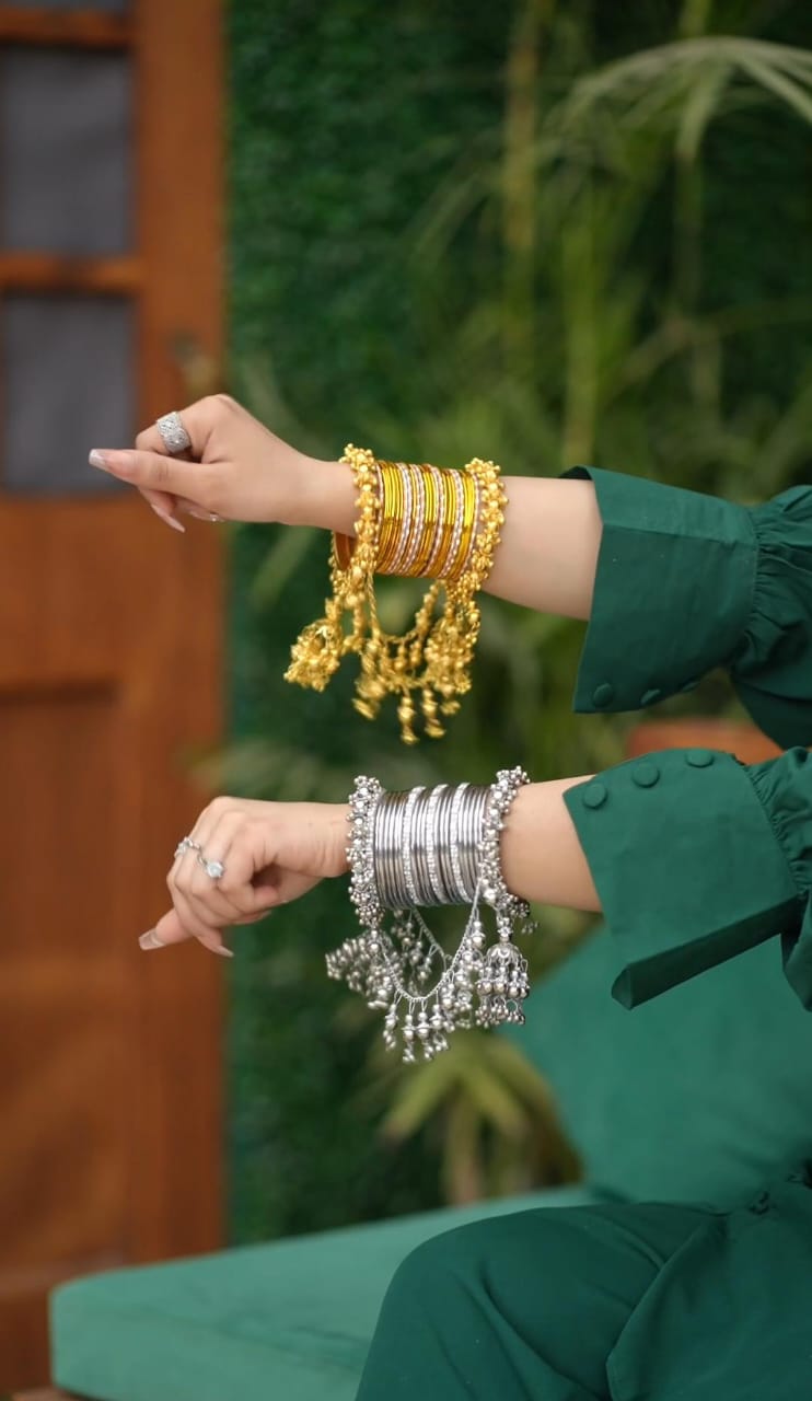 Royal Pearl Bangle Set with Jhumka Hangings - Ring Reza